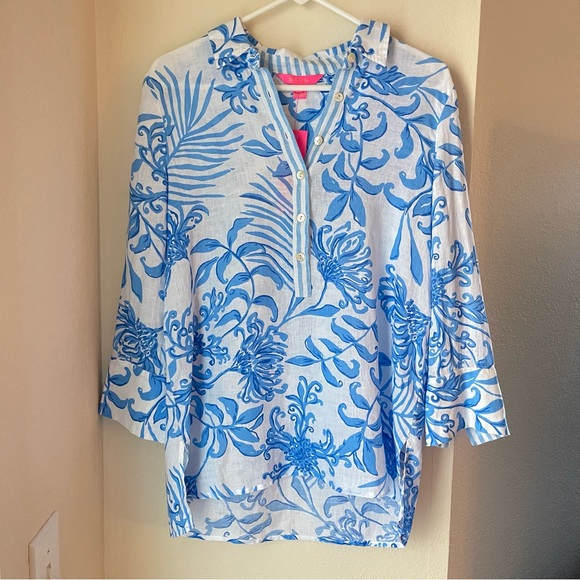 Lilly Pulitzer Riverlyn Pieced Print Tunic Top Glisten in the Sun Size S - Picture 2 of 16